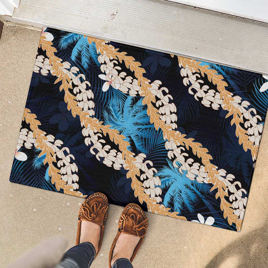 Puakenikeni Maile Lei Rubber Doormat Frangipani Blue Tropical Leaves LT01 - Polynesian Pride