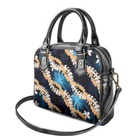 Puakenikeni Maile Lei Shoulder Handbag Frangipani Blue Tropical Leaves