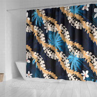 Puakenikeni Maile Lei Shower Curtain Frangipani Blue Tropical Leaves