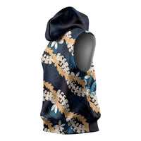 Puakenikeni Maile Lei Sleeveless Hoodie Frangipani Blue Tropical Leaves LT01 - Polynesian Pride