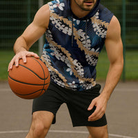 Puakenikeni Maile Lei Sleeveless Hoodie Frangipani Blue Tropical Leaves LT01 - Polynesian Pride