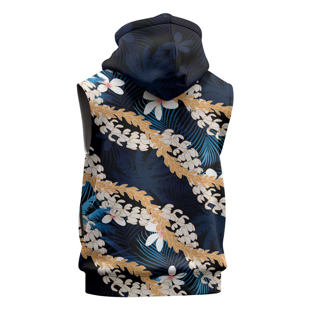 Puakenikeni Maile Lei Sleeveless Zip Hoodie Frangipani Blue Tropical Leaves LT01 - Polynesian Pride