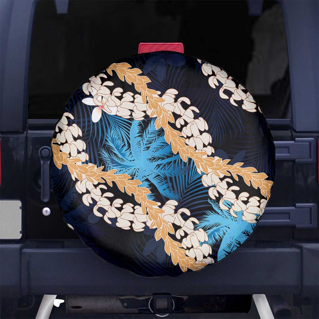 Puakenikeni Maile Lei Spare Tire Cover Frangipani Blue Tropical Leaves LT01 No hole Blue - Polynesian Pride