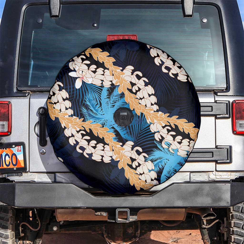 Puakenikeni Maile Lei Spare Tire Cover Frangipani Blue Tropical Leaves LT01 Blue - Polynesian Pride