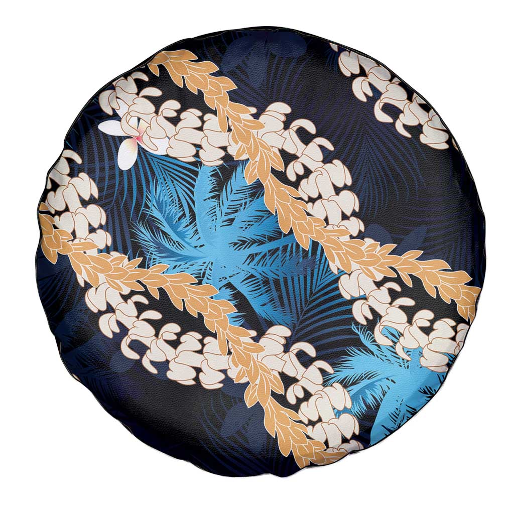 Puakenikeni Maile Lei Spare Tire Cover Frangipani Blue Tropical Leaves LT01 - Polynesian Pride