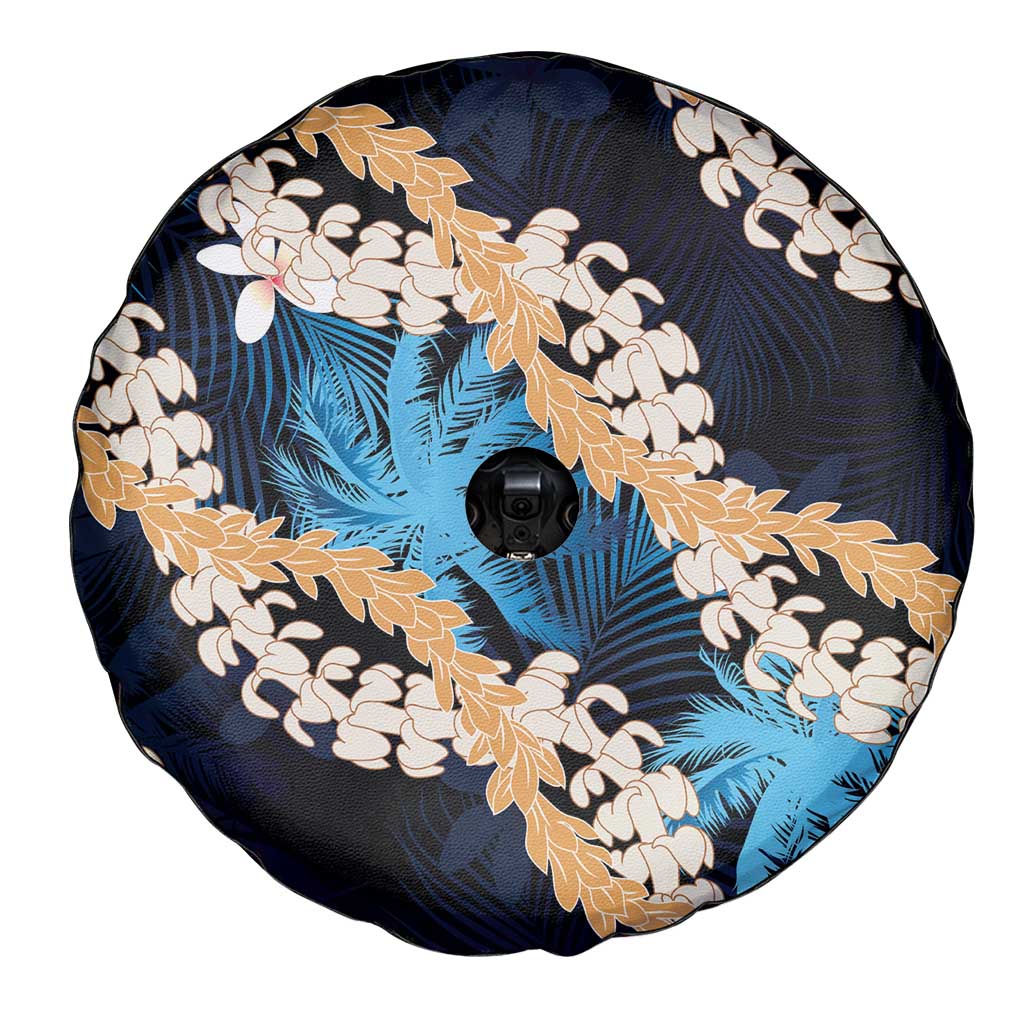 Puakenikeni Maile Lei Spare Tire Cover Frangipani Blue Tropical Leaves LT01 - Polynesian Pride