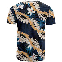 Puakenikeni Maile Lei T Shirt Frangipani Blue Tropical Leaves