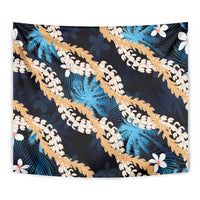 Puakenikeni Maile Lei Tapestry Frangipani Blue Tropical Leaves