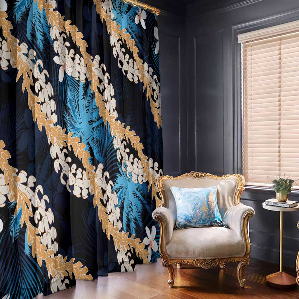 Puakenikeni Maile Lei Window Curtain Frangipani Blue Tropical Leaves