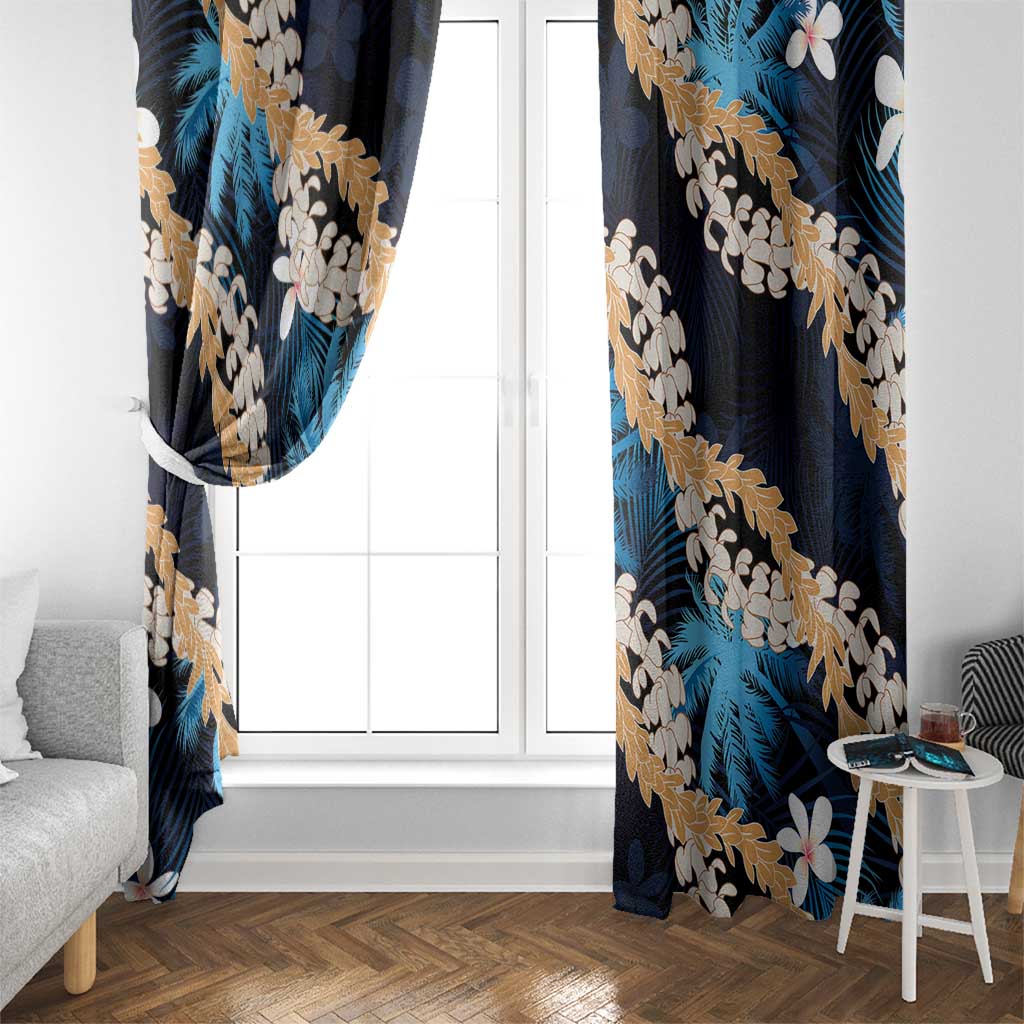 Puakenikeni Maile Lei Window Curtain Frangipani Blue Tropical Leaves
