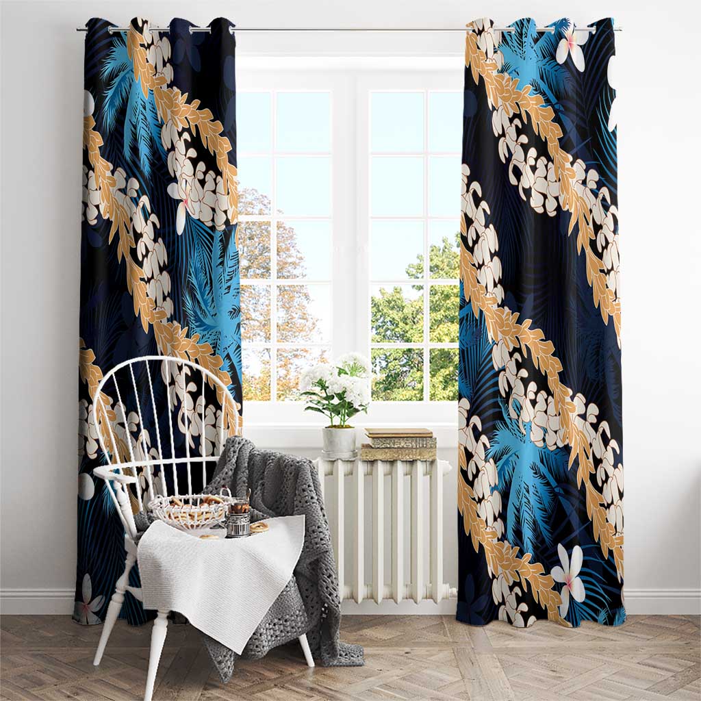 Puakenikeni Maile Lei Window Curtain Frangipani Blue Tropical Leaves