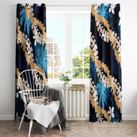 Puakenikeni Maile Lei Window Curtain Frangipani Blue Tropical Leaves
