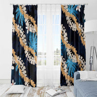 Puakenikeni Maile Lei Window Curtain Frangipani Blue Tropical Leaves
