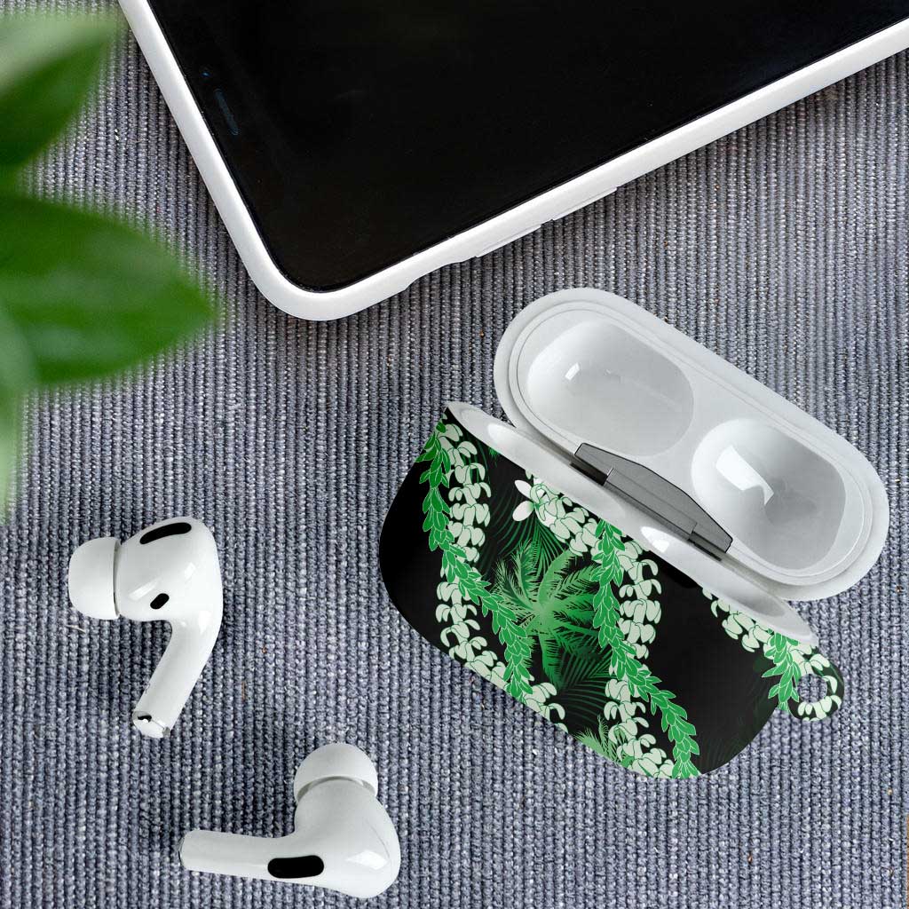 Puakenikeni Maile Lei AirPods Case Frangipani Green Tropical Leaves