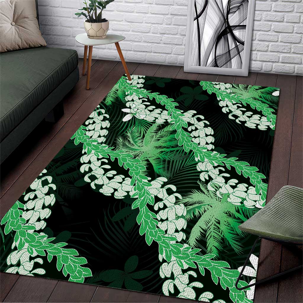 Puakenikeni Maile Lei Area Rug Frangipani Green Tropical Leaves