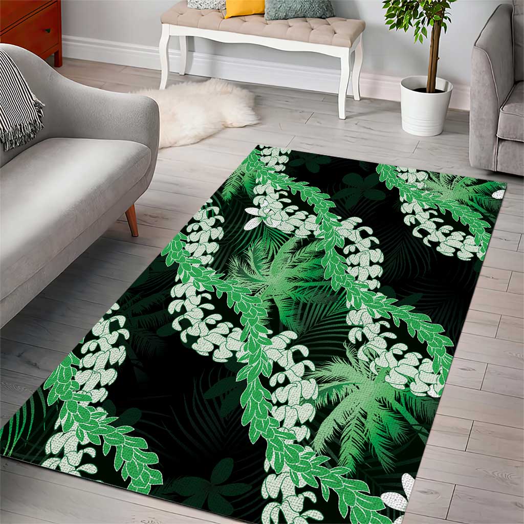 Puakenikeni Maile Lei Area Rug Frangipani Green Tropical Leaves