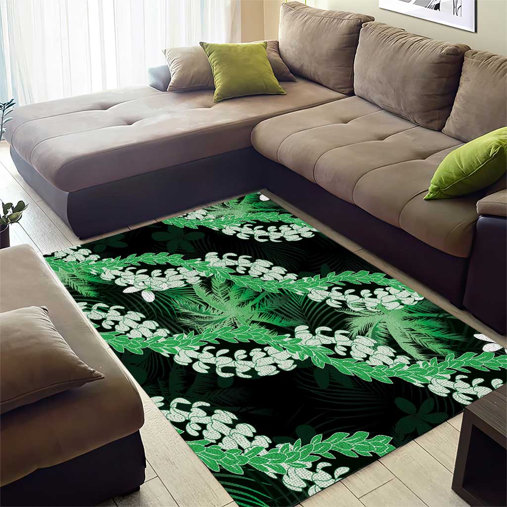 Puakenikeni Maile Lei Area Rug Frangipani Green Tropical Leaves