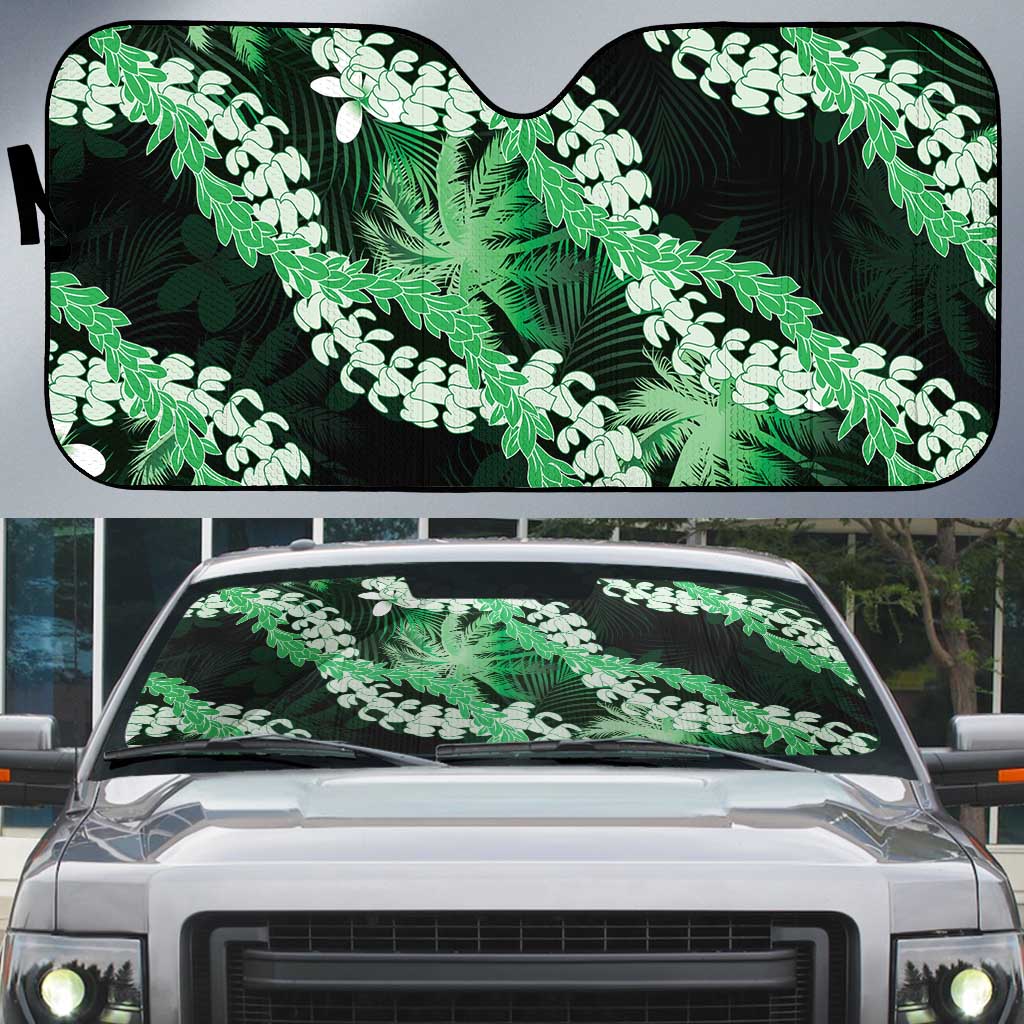 Puakenikeni Maile Lei Auto Sun Shade Frangipani Green Tropical Leaves LT01 Green - Polynesian Pride