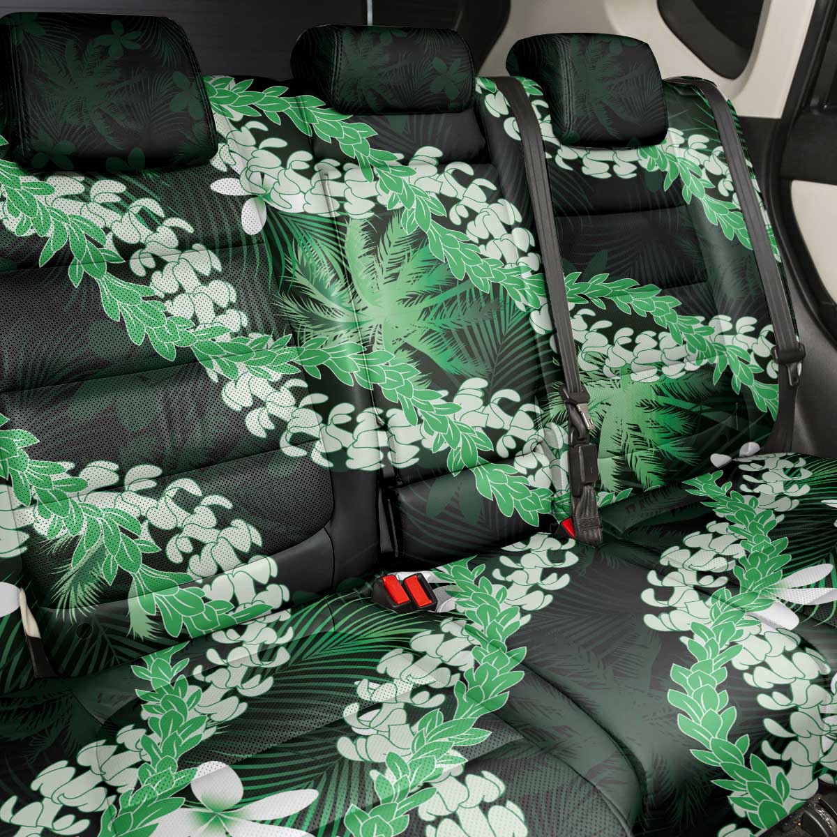 Puakenikeni Maile Lei Back Car Seat Cover Frangipani Green Tropical Leaves LT01 - Polynesian Pride