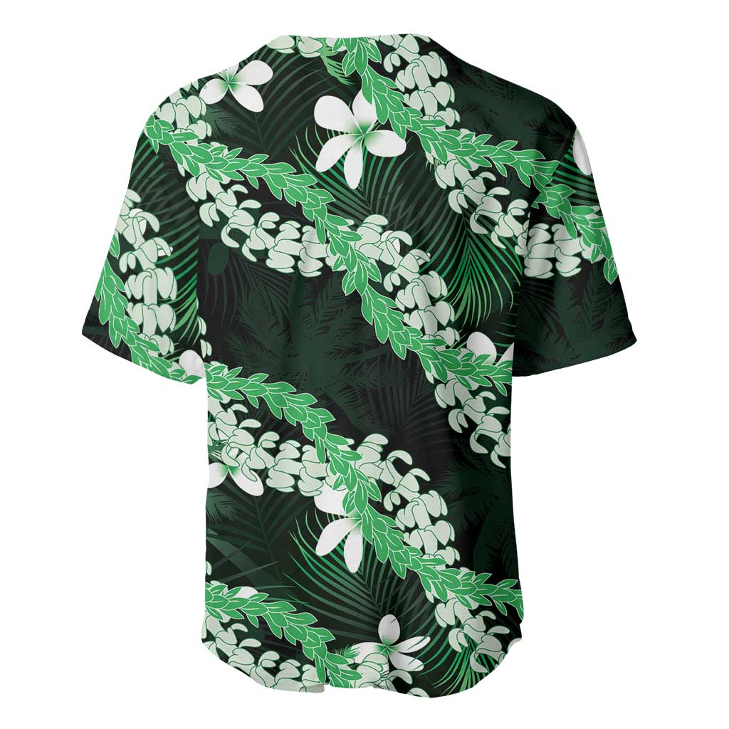Puakenikeni Maile Lei Baseball Jersey Frangipani Green Tropical Leaves
