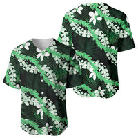 Puakenikeni Maile Lei Baseball Jersey Frangipani Green Tropical Leaves