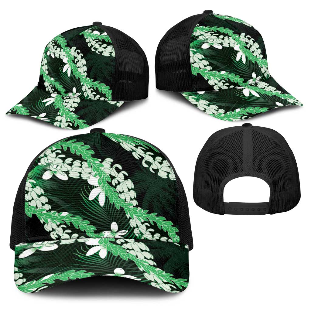 Puakenikeni Maile Lei Baseball Net Cap Frangipani Green Tropical Leaves LT01 - Polynesian Pride