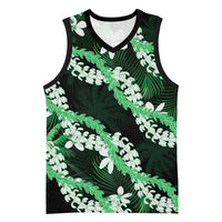Puakenikeni Maile Lei Basketball Jersey Frangipani Green Tropical Leaves LT01 Unisex Green - Polynesian Pride