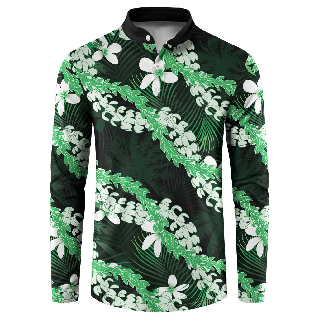 Puakenikeni Maile Lei Button Sweatshirt Frangipani Green Tropical Leaves LT01 Green - Polynesian Pride