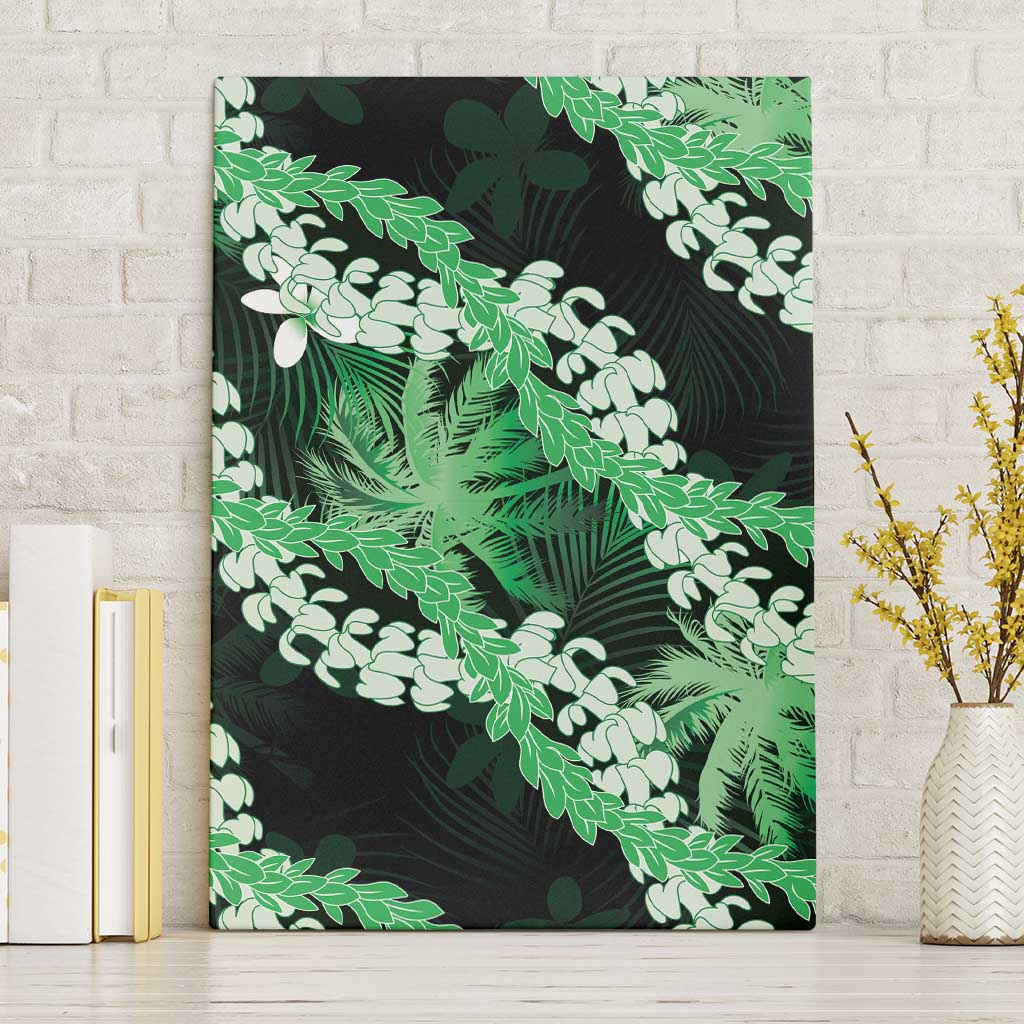 Puakenikeni Maile Lei Canvas Wall Art Frangipani Green Tropical Leaves