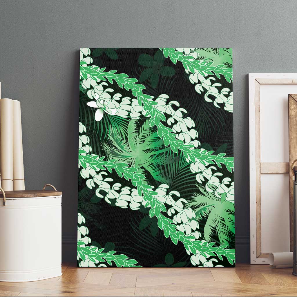 Puakenikeni Maile Lei Canvas Wall Art Frangipani Green Tropical Leaves
