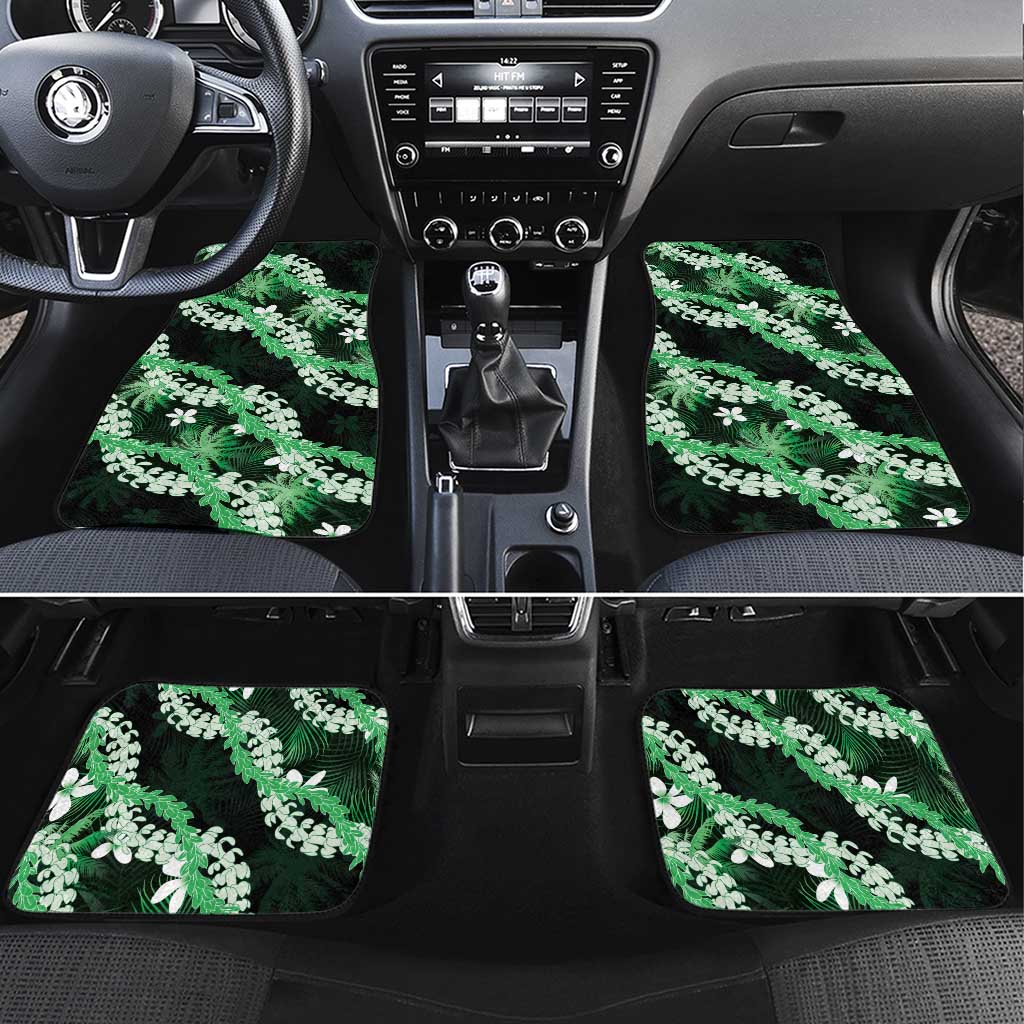 Puakenikeni Maile Lei Car Mats Frangipani Green Tropical Leaves LT01 Set 4pcs Green - Polynesian Pride