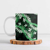 Puakenikeni Maile Lei Ceramic Mug Frangipani Green Tropical Leaves