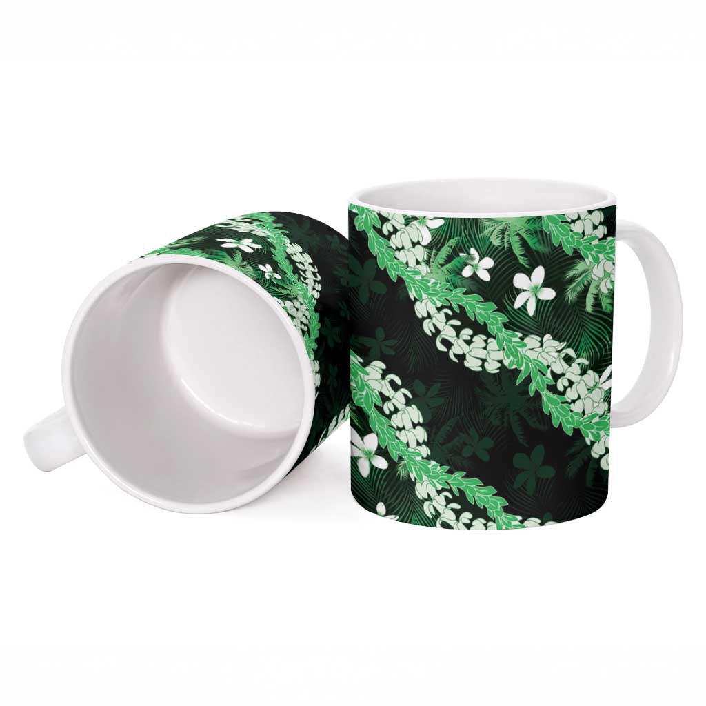 Puakenikeni Maile Lei Ceramic Mug Frangipani Green Tropical Leaves