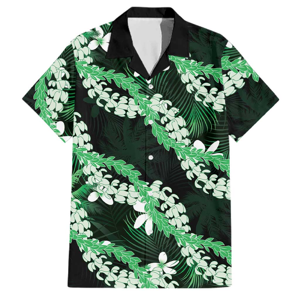 Puakenikeni Maile Lei Family Matching Off The Shoulder Long Sleeve Dress and Hawaiian Shirt Frangipani Green Tropical Leaves LT01 Dad's Shirt - Short Sleeve Green - Polynesian Pride