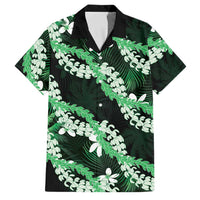 Puakenikeni Maile Lei Family Matching Short Sleeve Bodycon Dress and Hawaiian Shirt Frangipani Green Tropical Leaves LT01 Dad's Shirt - Short Sleeve Green - Polynesian Pride