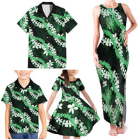 Puakenikeni Maile Lei Family Matching Tank Maxi Dress and Hawaiian Shirt Frangipani Green Tropical Leaves LT01 - Polynesian Pride