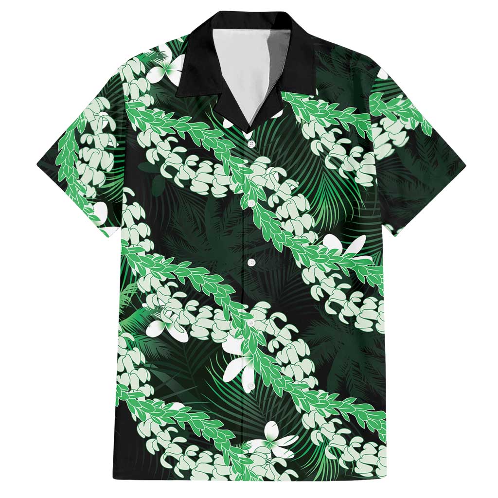 Puakenikeni Maile Lei Hawaiian Shirt Frangipani Green Tropical Leaves