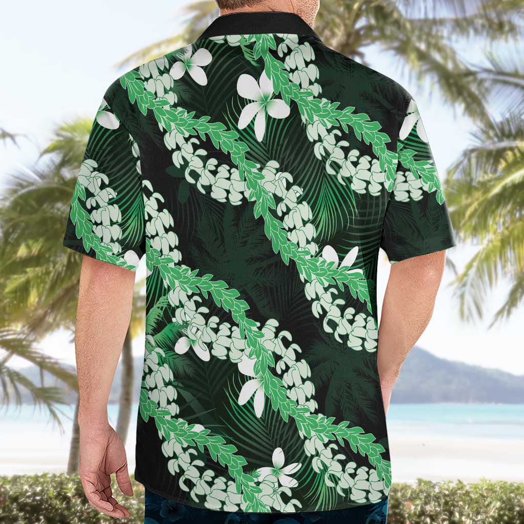 Puakenikeni Maile Lei Hawaiian Shirt Frangipani Green Tropical Leaves