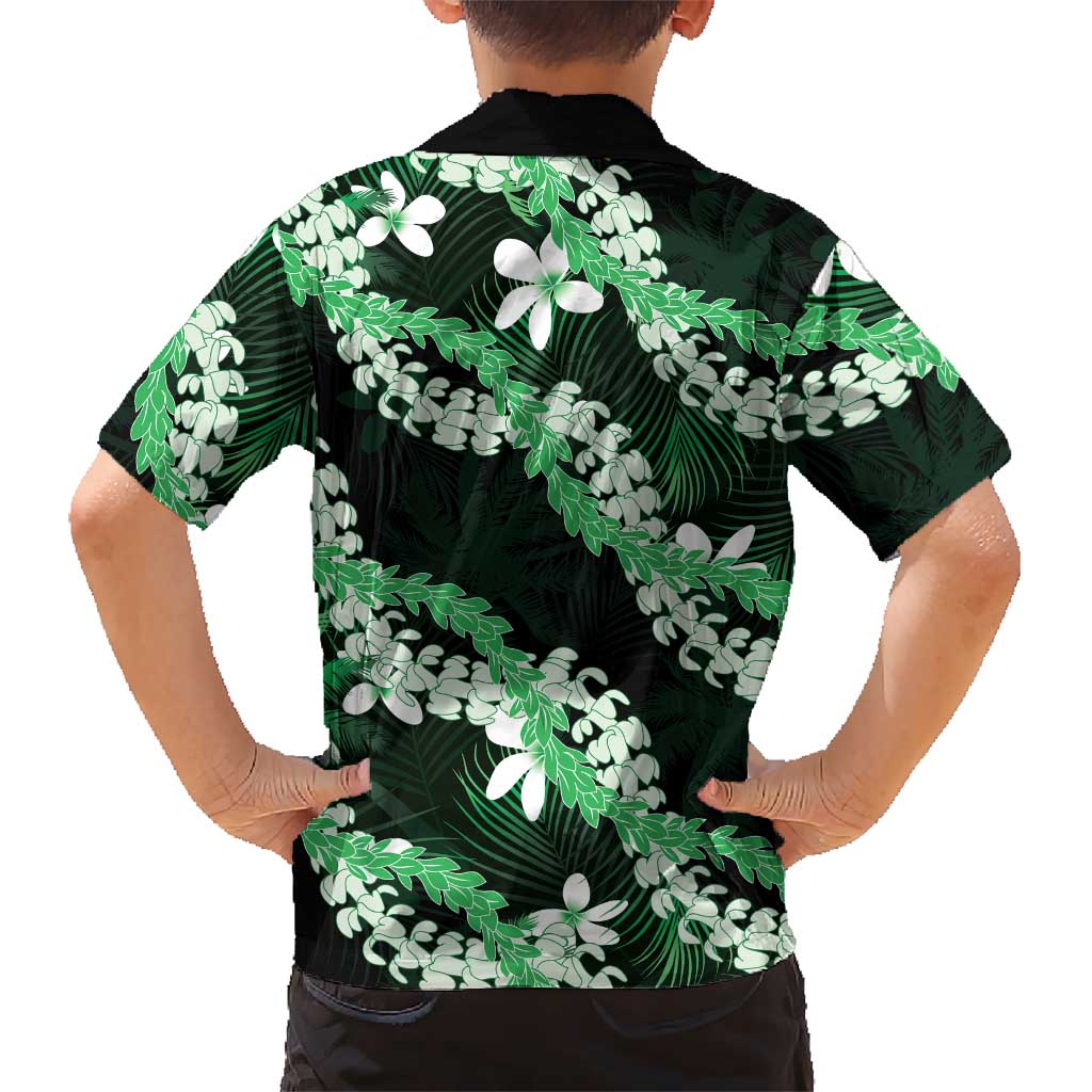 Puakenikeni Maile Lei Hawaiian Shirt Frangipani Green Tropical Leaves