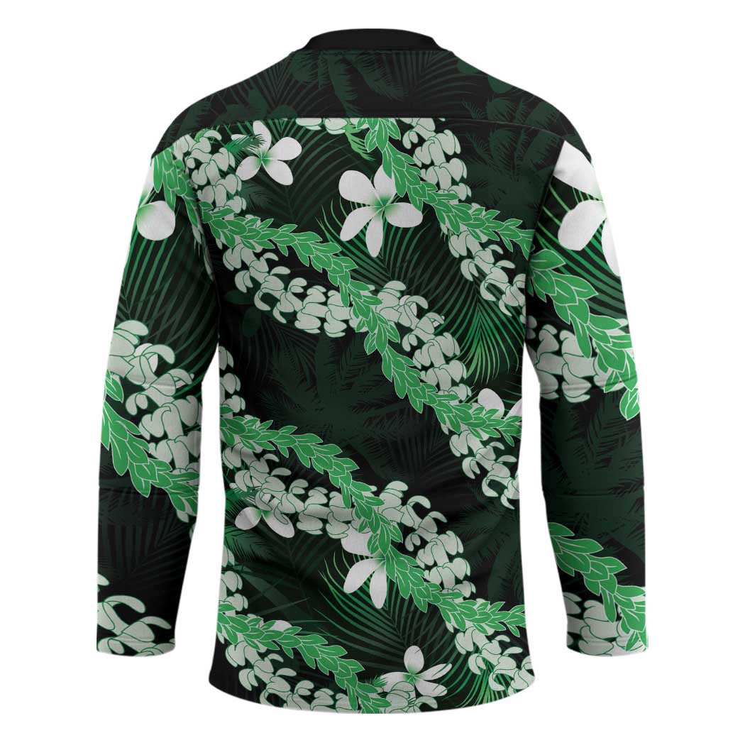 Puakenikeni Maile Lei Hockey Jersey Frangipani Green Tropical Leaves LT01 - Polynesian Pride