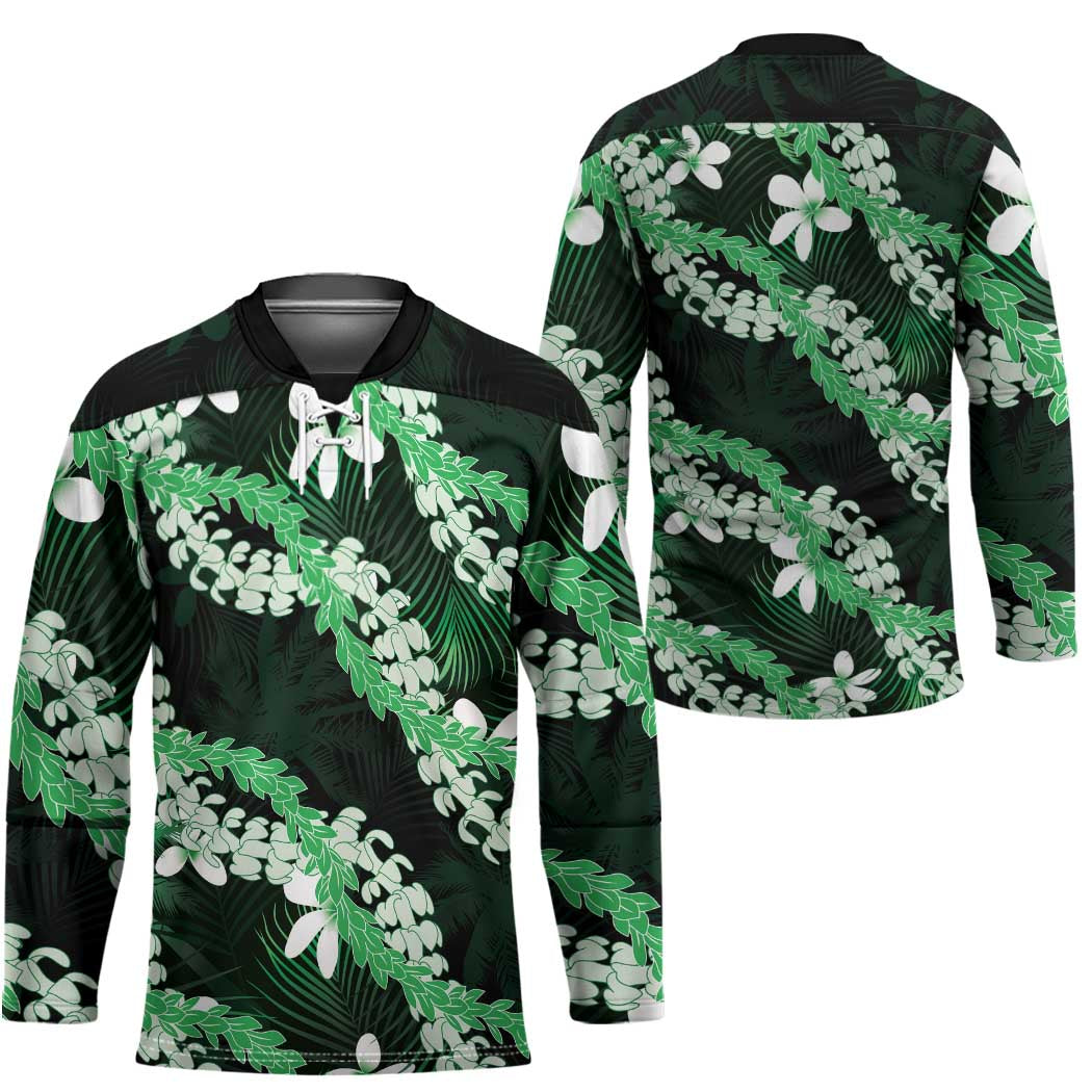 Puakenikeni Maile Lei Hockey Jersey Frangipani Green Tropical Leaves LT01 - Polynesian Pride