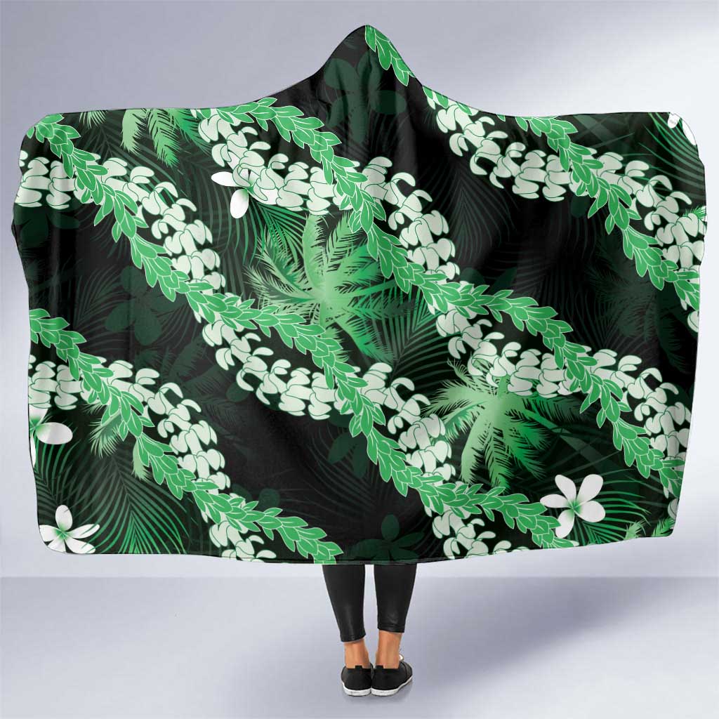 Puakenikeni Maile Lei Hooded Blanket Frangipani Green Tropical Leaves LT01 One Size Green - Polynesian Pride