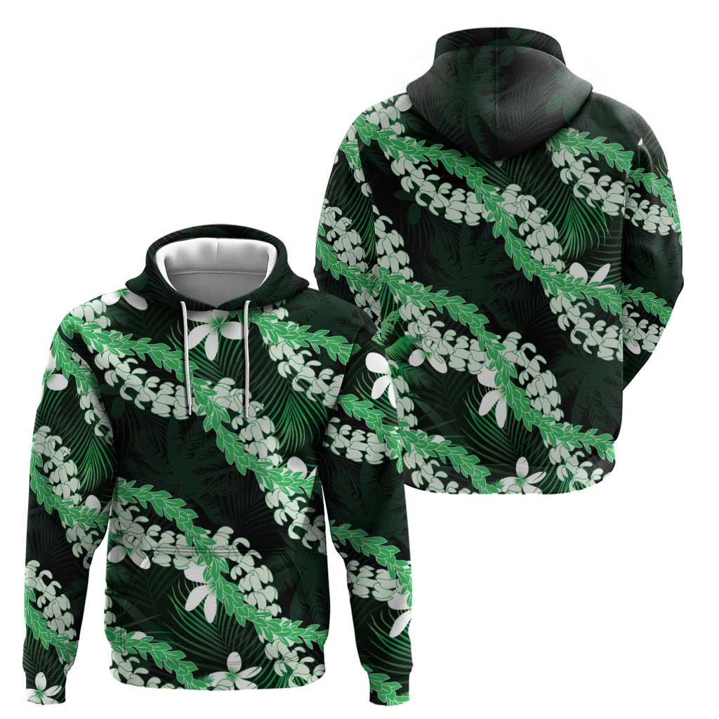 Puakenikeni Maile Lei Hoodie Frangipani Green Tropical Leaves