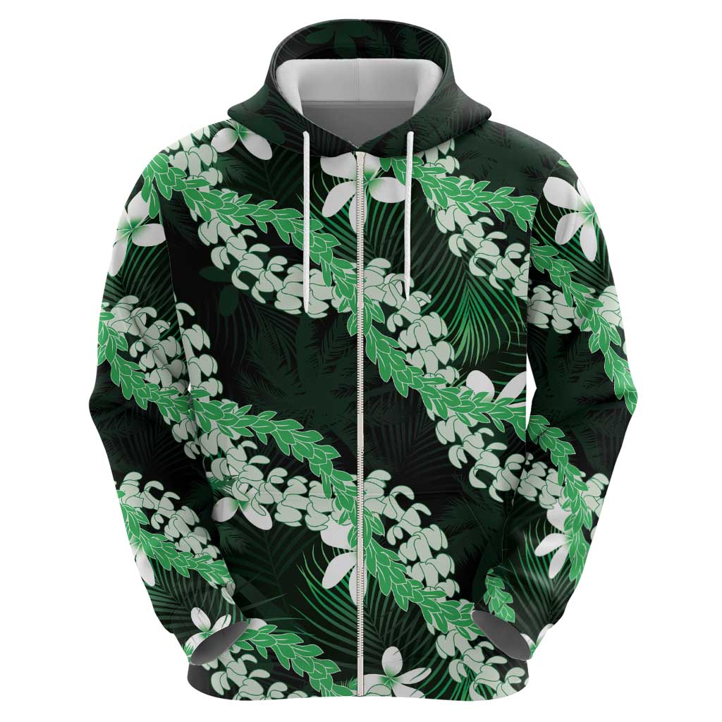 Puakenikeni Maile Lei Hoodie Frangipani Green Tropical Leaves
