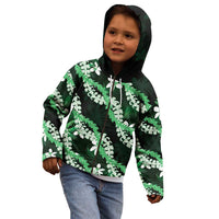 Puakenikeni Maile Lei Kid Hoodie Frangipani Green Tropical Leaves LT01 - Polynesian Pride