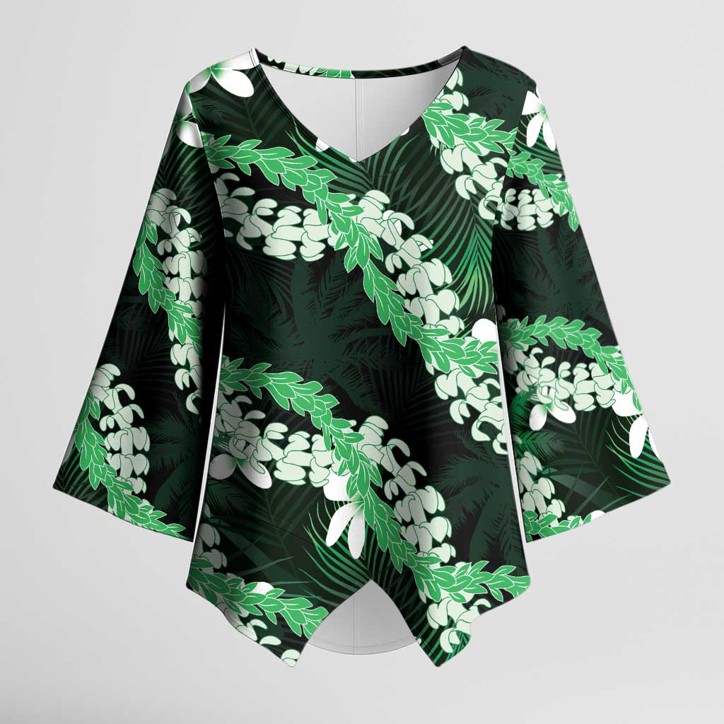 Puakenikeni Maile Lei Kimono Sleeve Blouse Frangipani Green Tropical Leaves LT01 Female Green - Polynesian Pride