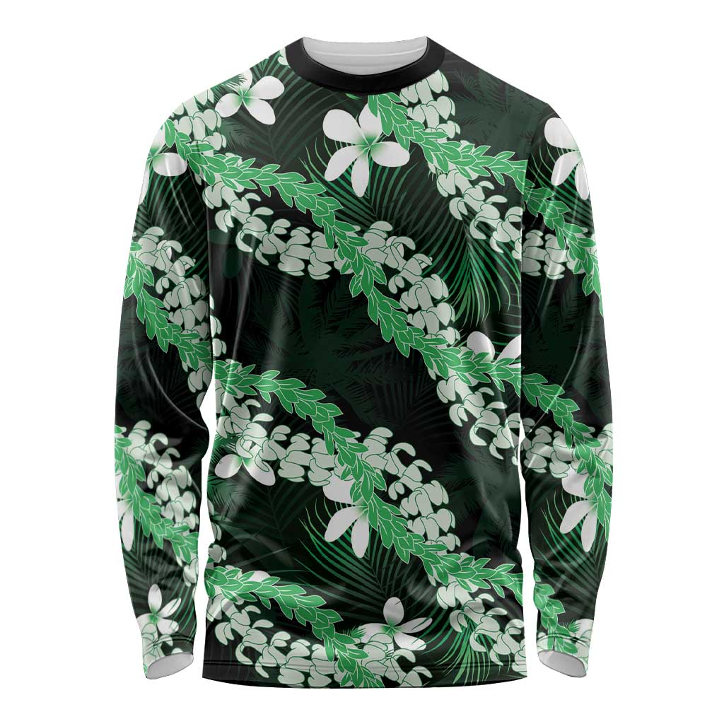 Puakenikeni Maile Lei Long Sleeve Shirt Frangipani Green Tropical Leaves LT01 Unisex Green - Polynesian Pride