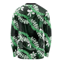 Puakenikeni Maile Lei Long Sleeve Shirt Frangipani Green Tropical Leaves LT01 - Polynesian Pride