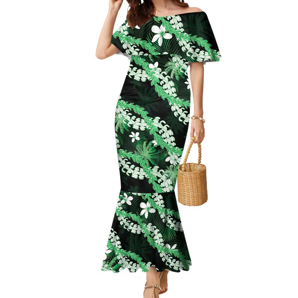 Puakenikeni Maile Lei Mermaid Dress Frangipani Green Tropical Leaves LT01 Women Green - Polynesian Pride