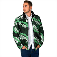 Puakenikeni Maile Lei Padded Jacket Frangipani Green Tropical Leaves